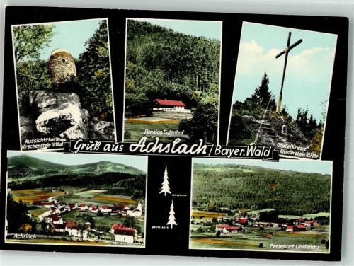 Achslach 1974 Pension Eulenhof Aussichtsturm Hirschenstein Gipfelkrez Klosterstein