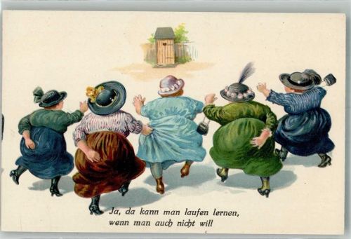 Beleibte Frauen auf dem Weg zum Toilettenhäuschen WSSB 286