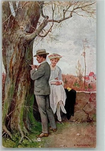 1920 Mann schnitzt Herz in Baumstamm Poesie / Liebe