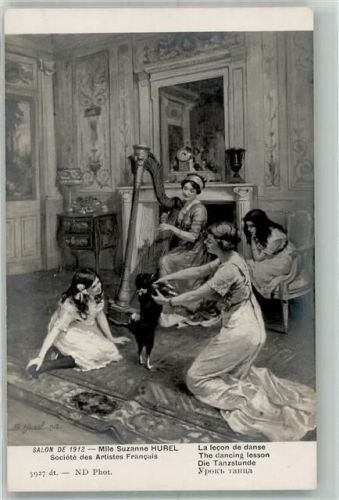 sign. Hurel, Mile Suzanne Die Tanzstunde mit Hund Salon de 1912