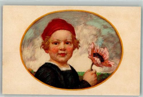 München 1913 sign. Ritter von Zumbusch Münchner Kindl mit Blume Bayerischer Blumentag