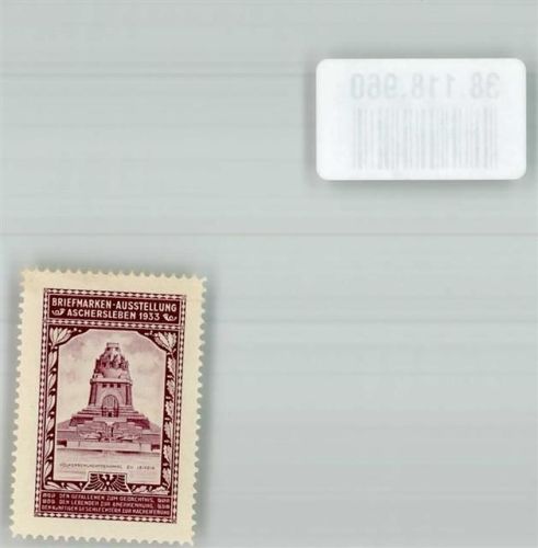 Aschersleben Briefmarken Ausstellung 1933 Völkerschlachtdenkmal zu Leipzig