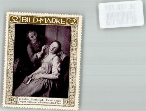 München sign. Rotari Pietro Bild-Marke Junger Mann u. schlafendes Mädchen Pinakothek