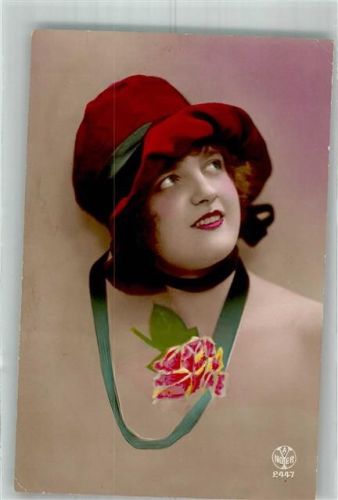 Portrait einer jungen Frau mit rotem Hut Hutmode Nr. 2447