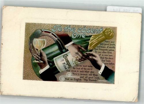 1916 Champagnerflasche Hufeisen Männer reichen sich die Hand
