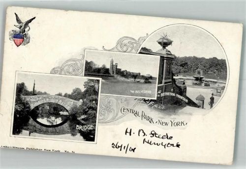 New York City 1901 Central Park Belvedere Bethseda Fountain
