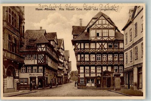 Hann. Münden 1928 Geschäft Buch- Handlung Fachwerkhäuser Marktstrasse Langestrasse
