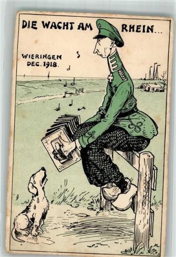 1919 Die Wacht am Rhein Dackel Akkordeon Wieringen Reißnagellöcher