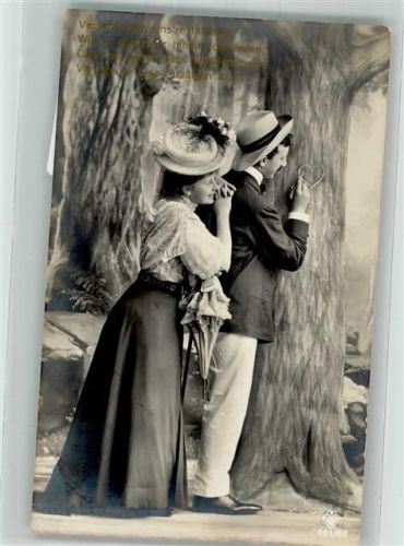 1910 Verliebtes Paar ritzt Herz in Baumstamm Poesie / Liebe Nr. 881/82