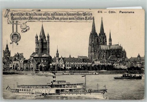 Köln Altstadt-Nord 103 1916 Raddampfer Overstolz vor Kölner Dom und Kirche Groß-St. Martin Feldpost WK I Cöln-Deutz