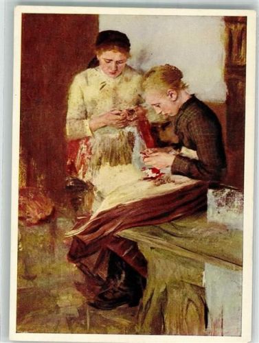 sign. Leibl, Wilhelm Strickende Mädchen VEB Verlag der Kunst Nr. 413