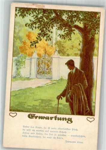 Unter Baum wartender juger Mann mit Gedicht Erwartung von Hermann Löns Deutscher Schulverein Nr. 1467