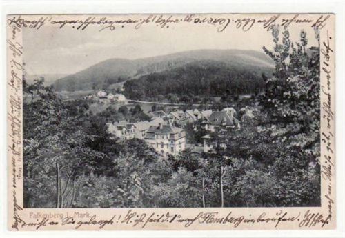 Falkenberg Falkenberg i.Mark. Abgebildet ist die Totalansicht. Postalisch befördert mit Marke 1906. Die Marke wurde entfernt, sonst gut erhalten.