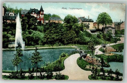 Aue Teichanlagen Springbrunnen Brücke Erzgebirge