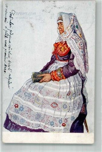 1924 sign. Metik Alte Frau mit Buch in Tracht