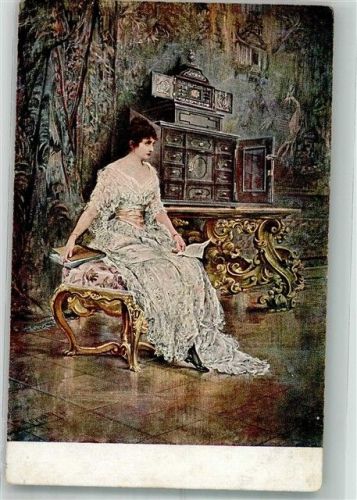1917 sign. Koch Elegante junge Frau gedankenverloren im herrschaftlichen Salon Mode L & P 2634