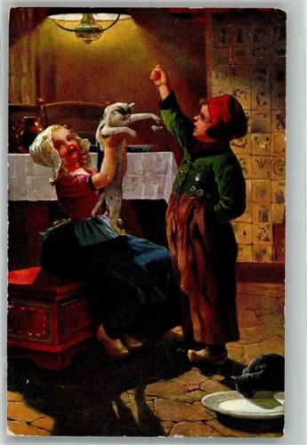 1907 Kinder in Tracht Holzschuhe Katze Serie 803