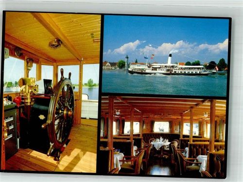 Lindau Raddampfer Hohentwiel Salon Steuerrad Leuchtturm Bodenseeschiffspost