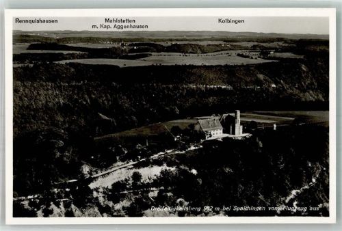 Spaichingen 1938 Fliegeraufnahme des Dreifaltigkeitsberges mit Wallfahrtskirche und Gasthaus