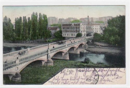 Zeitz Zeitz mit Aubrücke gelaufen von 1905 kleiner Knick unten rechts, sonst gut erhalten.