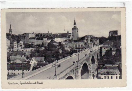 Bautzen Bautzen mit Spreebrücke und Blick auf die Stadt gelaufen von 1938. Leichter Knick oben links, sonst gut erhalten.