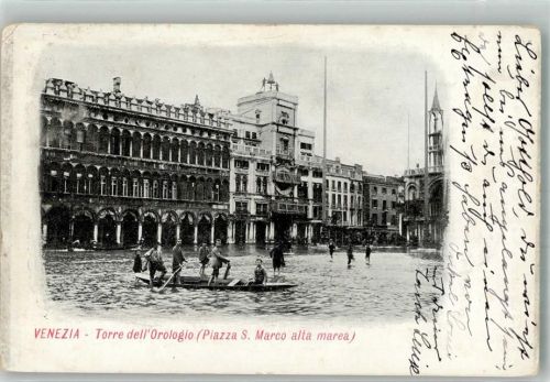 Venezia 1903 Piazza S. Marco Hochwasser Torre dell Orologio