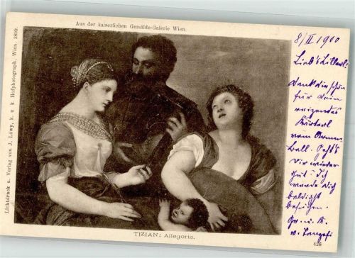 Wien 1900 sign. Tizian Allegorie in der Kaiserlichen Gemäldegalerie Adelskorrespondenz