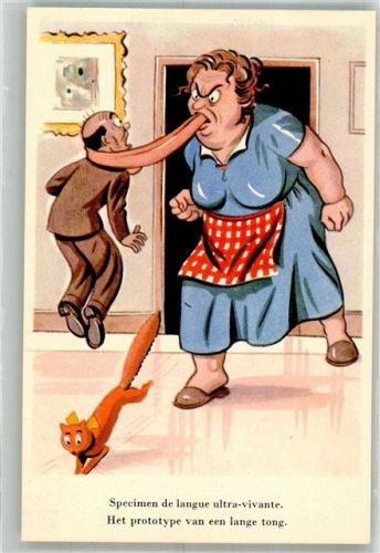 Dicke Ehefrau fängt kleinen Mann mit der Zunge Humor