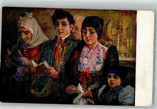 1936 sign. Olivy Menschen in Tracht bei der Weihnachtsandacht