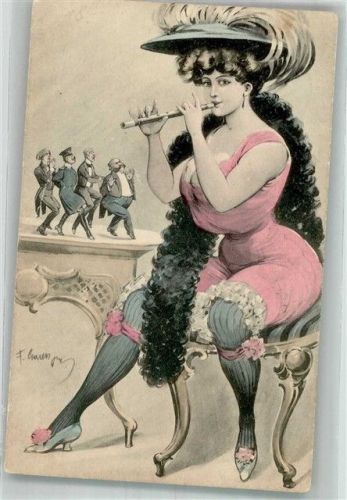 1911 Ironie Frau läßt Männernach ihrer Pfeife tanzen Verlag SeGt