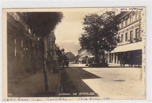 Murnau am Staffelsee. Straßenpartie gelaufen am 20. August 1928 Eckbug unten rechts sonst gut erhalten