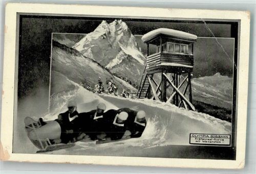 Garmisch-Partenkirchen Olympia Bobbahn Krähennestkurve Bahnpost Stuttgart München Zug 13 9.2.