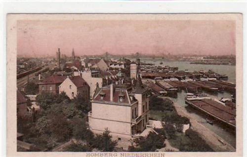 Duisburg Duisburg Homberg mit Gesamtansicht gelaufen, Marke entfernt, handschriftliches Datum von 1922. Ecken mit Albumabdrücken, kleiner Knick oben und unten rechts und oben links, sonst gut erhalten
