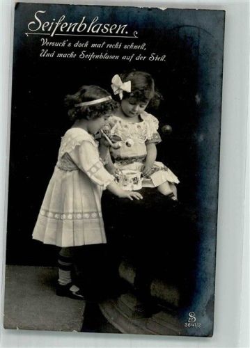1916 Zwei kleine Mädchen machen Seifenblasen Feldpost WK I Berlin-Reinickendorf
