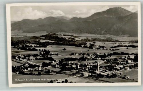 Übersee 1937 Fliegeraufnahme des Ortes mit Kirche St. Nikolaus