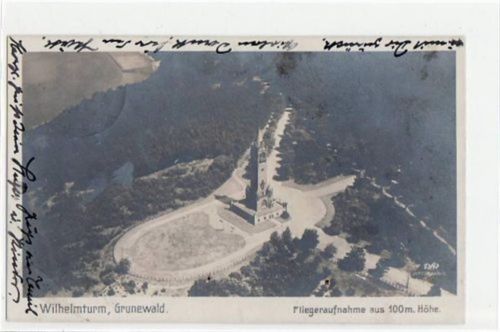 Berlin Wilmersdorf, Grunewald, Fliegeraufn. Wilhelmsthurm gelaufen von 1919. Leichter Stempeldurchdruck, leicht fleckig, sonst gut erhalten