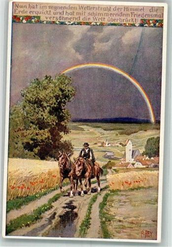 Sommer Pferdefuhrwerk unter Regenbogen Bäuerliches Leben Verlag Abshagen Nr. 197