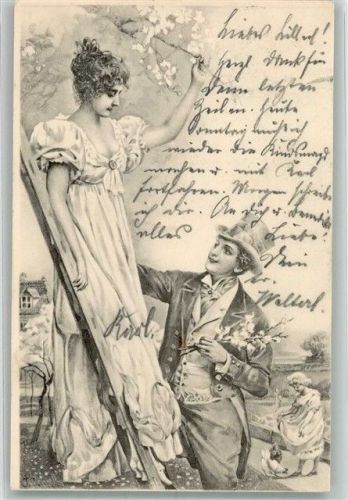 1902 Junger Mann himmelt eine Frau an Poesie / Liebe Serie 224 No. 4 Adelskorrespondenz