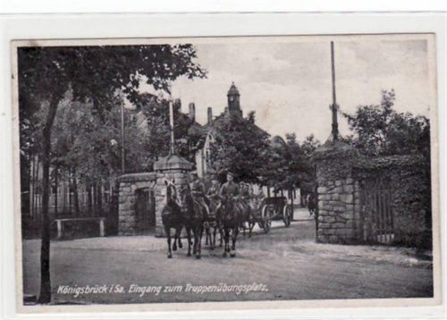 Königsbrück Königsbrück mit Eingang zum Truppenübungsplatz gelaufen von 1929. Gute Erhaltung.