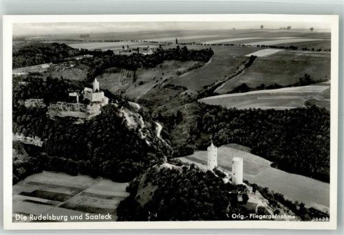 Saaleck 1938 Fliegeraufnahme der Rudelsburg und Burg Saaleck