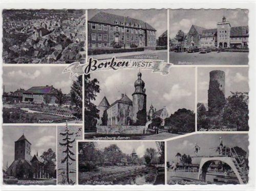 Borken mit 9 Abbildungen gelaufen, mit Marke und Stempel von 1959. leichte Eckabschürfungen, Rückseite leicht fleckig, sonst gut erhalten