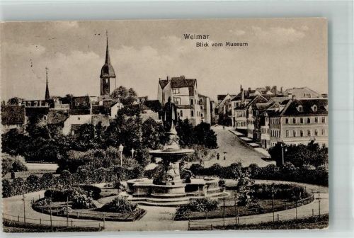 Weimar 1917 Panorama der Stadt mit Parkanlagen und Vimaria-Brunnen vor dem Museum