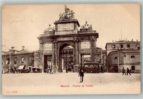 Madrid 1908 Denkmal Puerto de Toledo Straßenbahn