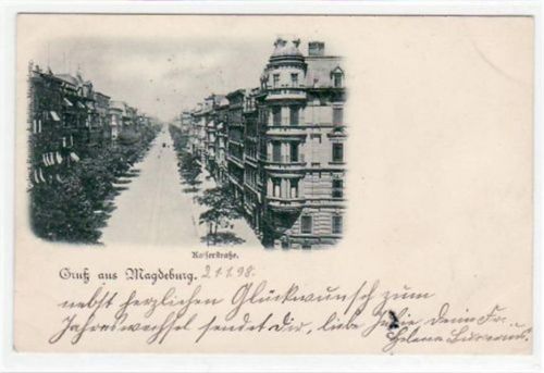 Magdeburg Magdeburg Kaiserstraße. Postalisch gelaufen mit Stempel vom 02.01.1898. Albumabdrücke an den Ecken leichte Stempelspuren, sonst gut erhalten.