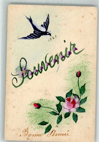 1921 Neujahr Schwalbe Rose