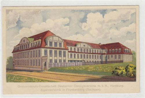 Frankenberg Lithographie Grosseinkaufs-Gesellschaft Deutscher Consumvereine m. b. H., Hamburg. Zigarrenfabrik in Frankenberg / Sachsen. Ungelaufen. Gute Erhaltung.
