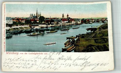 Würzburg Von der Ludwigsbrücke Ruderboot Kirche Turm