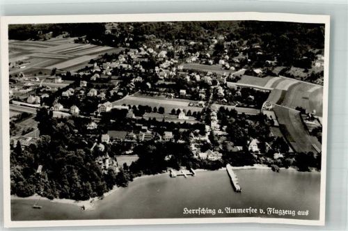Herrsching 1942 Fliegeraufnahme des Ortes mit Seebrücke und Kurparkschlößchen