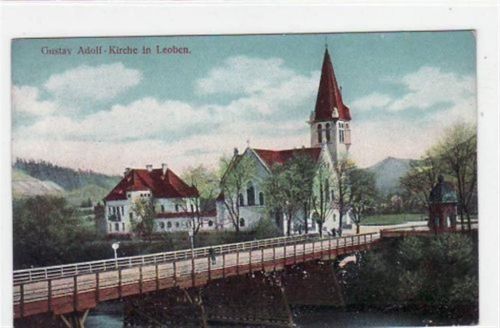 Leoben mit Gustav Adolf - Kirche ungelaufen Leichte Abschürfungen Vorderseite unten, Rückseite leicht fleckig, sonst gut erhalten