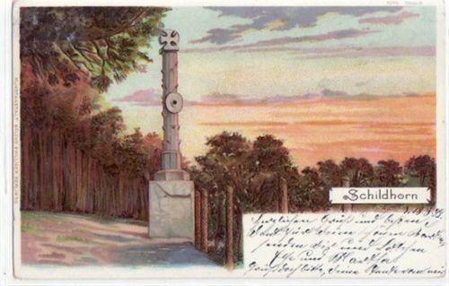 Berlin Wilmersdorf, Grunewald, Lithographie mit Schildhorn gelaufen von 1899. Kleine Abschürfung oben links, leicht abgerundete Ecke n, Albumabdrücke an den Ecken sonst gut erhalten